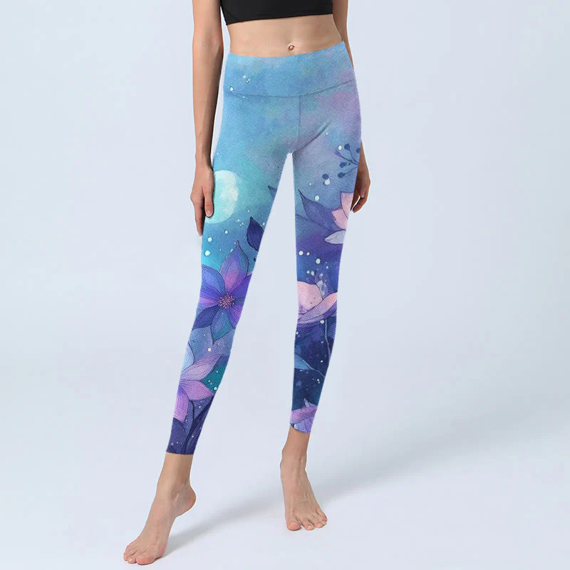 Leggings da palestra con stampa di Buddha Stones , motivo a fiore di loto e luna, pantaloni da yoga da donna - Image 6