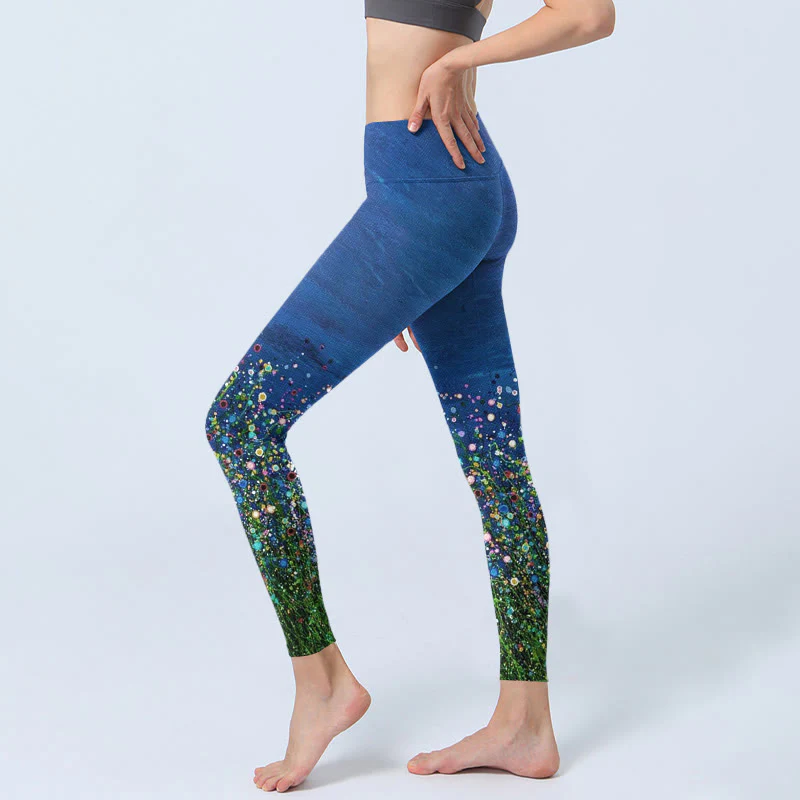 Leggings da palestra con stampa di Buddha Stones , motivo a fiori d'erba, pantaloni da yoga da donna - Image 3