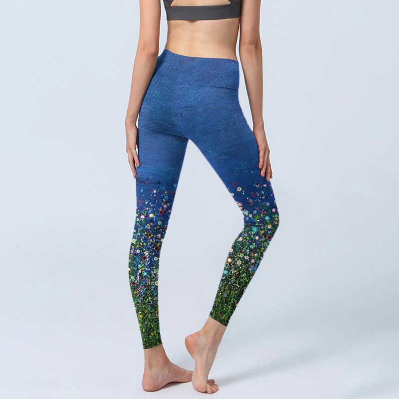 Leggings da palestra con stampa di Buddha Stones , motivo a fiori d'erba, pantaloni da yoga da donna - Image 4