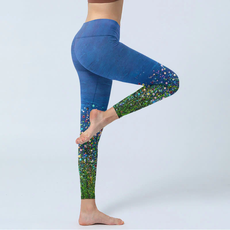 Leggings da palestra con stampa di Buddha Stones , motivo a fiori d'erba, pantaloni da yoga da donna - Image 5