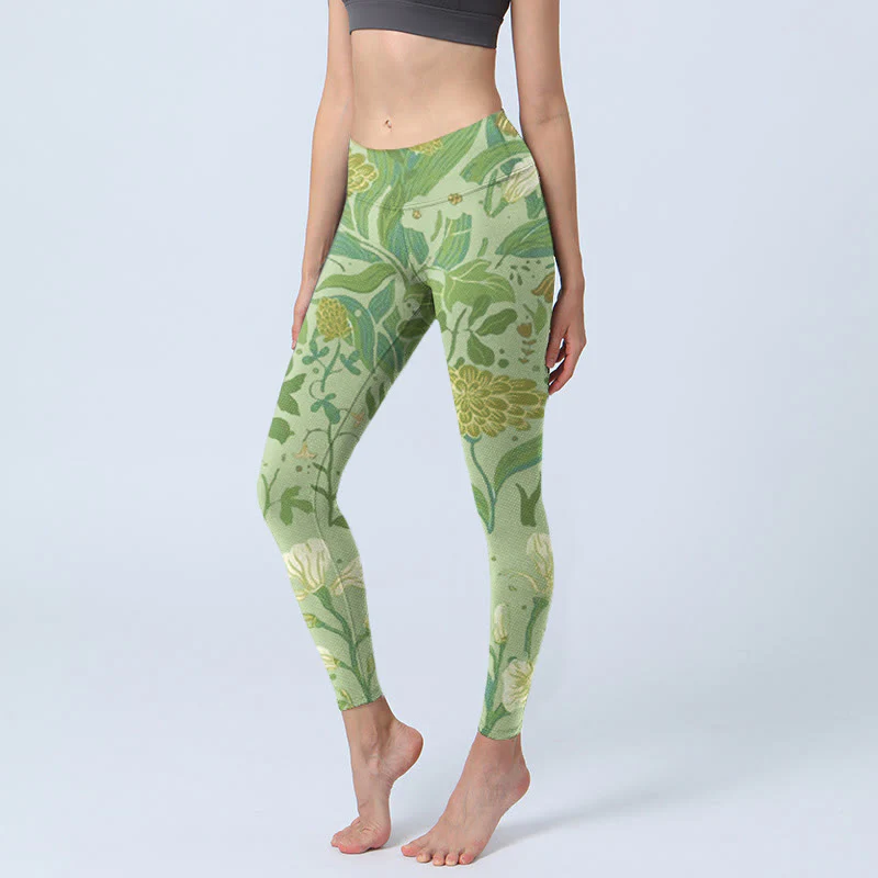 Leggings da palestra con stampa di Buddha Stones, vari fiori e foglie, pantaloni da yoga da donna