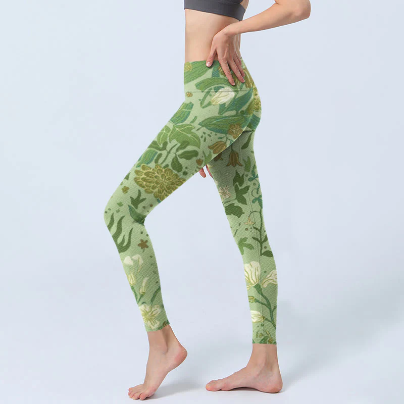 Leggings da palestra con stampa di Buddha Stones, vari fiori e foglie, pantaloni da yoga da donna - Image 3