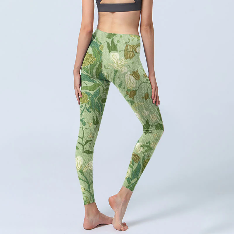 Leggings da palestra con stampa di Buddha Stones, vari fiori e foglie, pantaloni da yoga da donna - Image 4