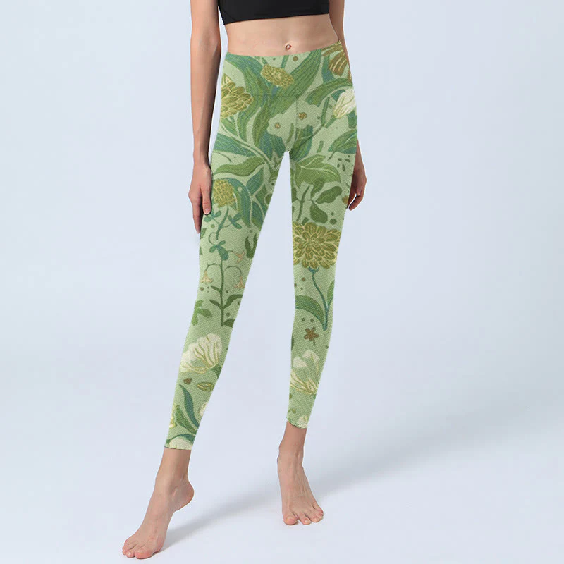Leggings da palestra con stampa di Buddha Stones, vari fiori e foglie, pantaloni da yoga da donna - Image 6