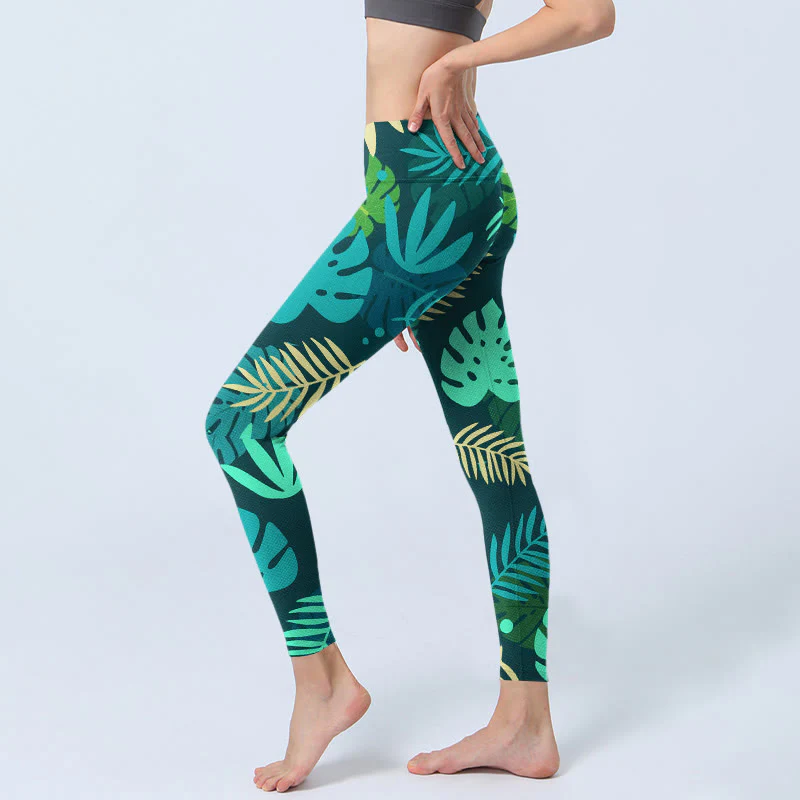 Leggings da palestra con stampa di Buddha Stones, varie forme di foglie, pantaloni da yoga da donna - Image 3