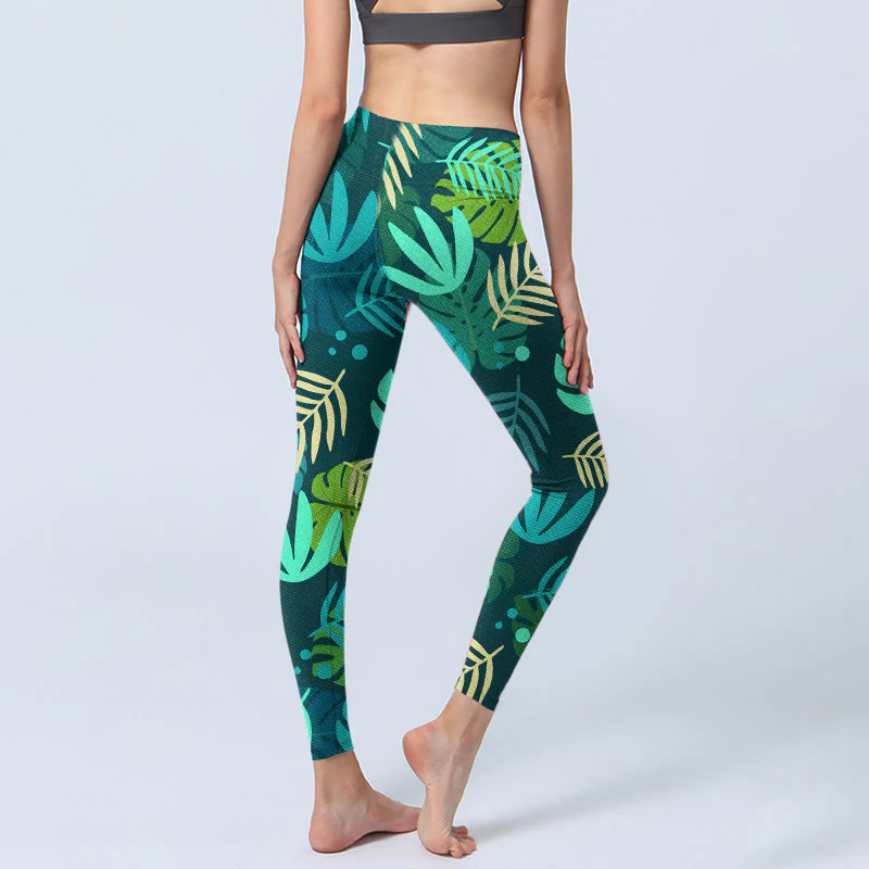 Leggings da palestra con stampa di Buddha Stones, varie forme di foglie, pantaloni da yoga da donna - Image 4