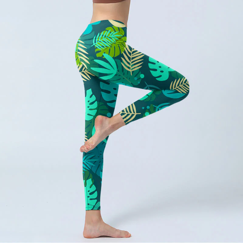Leggings da palestra con stampa di Buddha Stones, varie forme di foglie, pantaloni da yoga da donna - Image 5