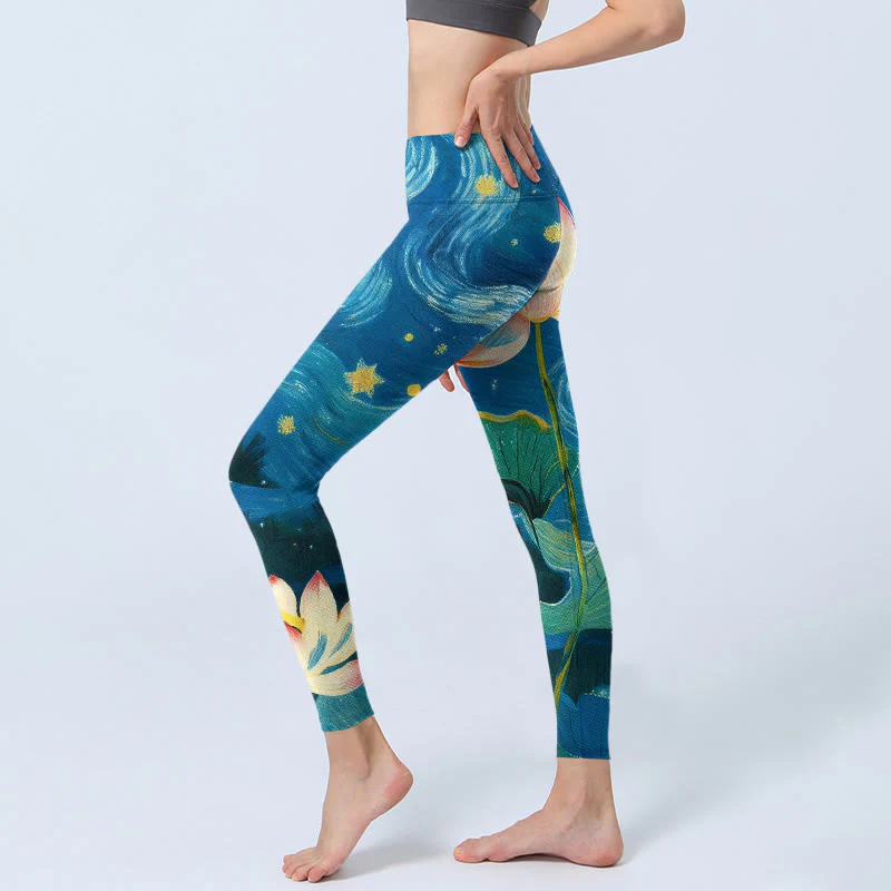 Leggings da palestra con stampa di fiori di Buddha Stones e cielo stellato, pantaloni da yoga da donna - Image 3