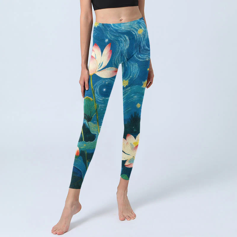 Leggings da palestra con stampa di fiori di Buddha Stones e cielo stellato, pantaloni da yoga da donna - Image 6
