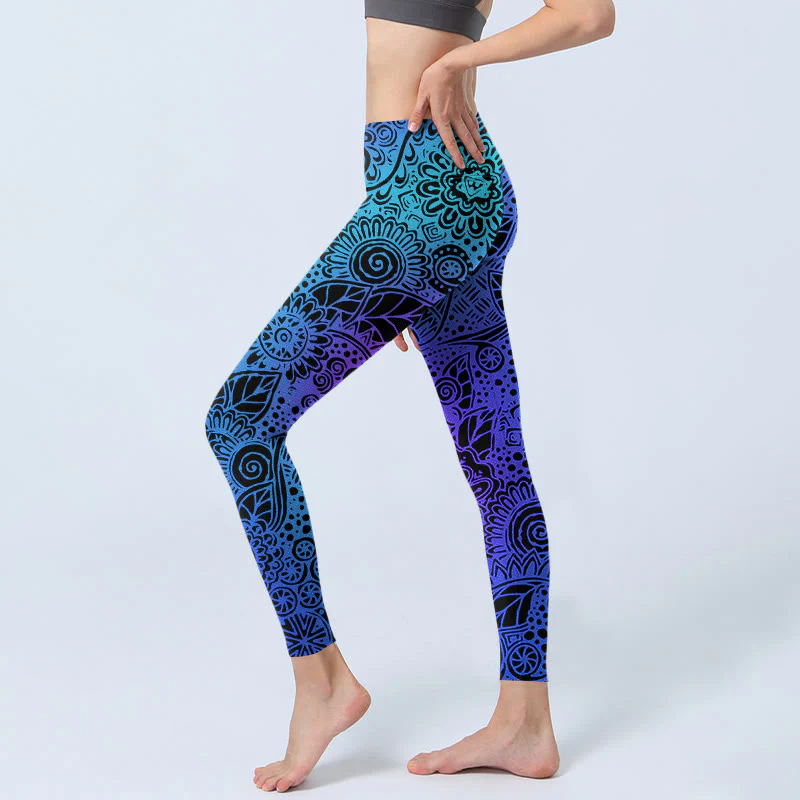 Leggings da palestra con stampa di fiori e foglie Buddha Stones, pantaloni da yoga da donna - Image 3