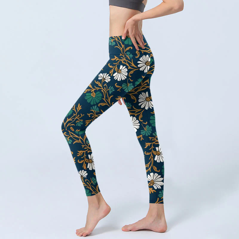 Leggings da palestra con stampa di fiori e viticci in stile pastorale retrò, pantaloni da yoga da donna, modello Buddha Stones - Image 3