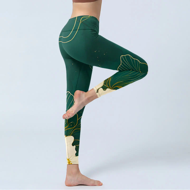 Leggings da palestra con stampa di fiori eleganti Buddha Stones, pantaloni da yoga da donna - Image 5