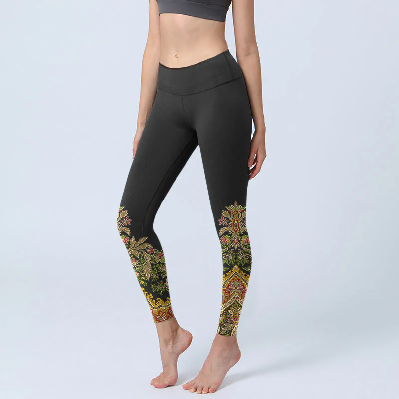Leggings da palestra con stampa di foglie e fiori, delicati toni caldi, pantaloni da yoga da donna, modello Buddha Stones