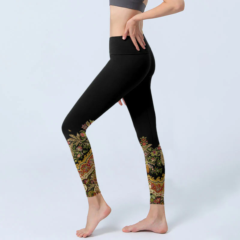 Leggings da palestra con stampa di foglie e fiori, delicati toni caldi, pantaloni da yoga da donna, modello Buddha Stones - Image 3