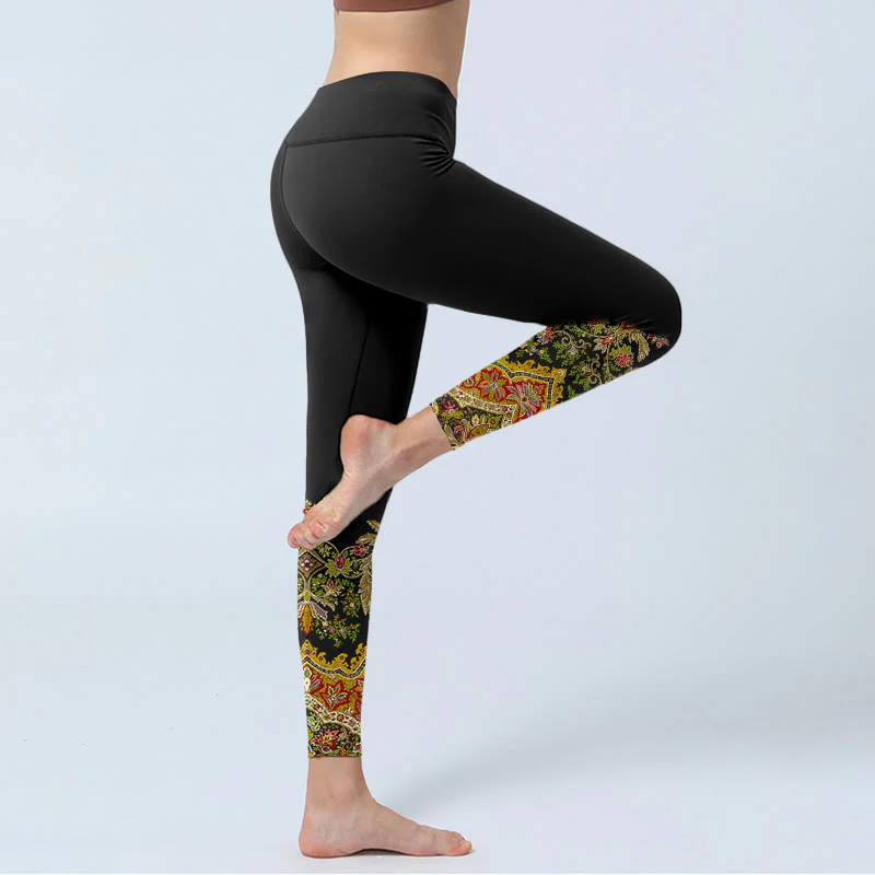 Leggings da palestra con stampa di foglie e fiori, delicati toni caldi, pantaloni da yoga da donna, modello Buddha Stones - Image 4