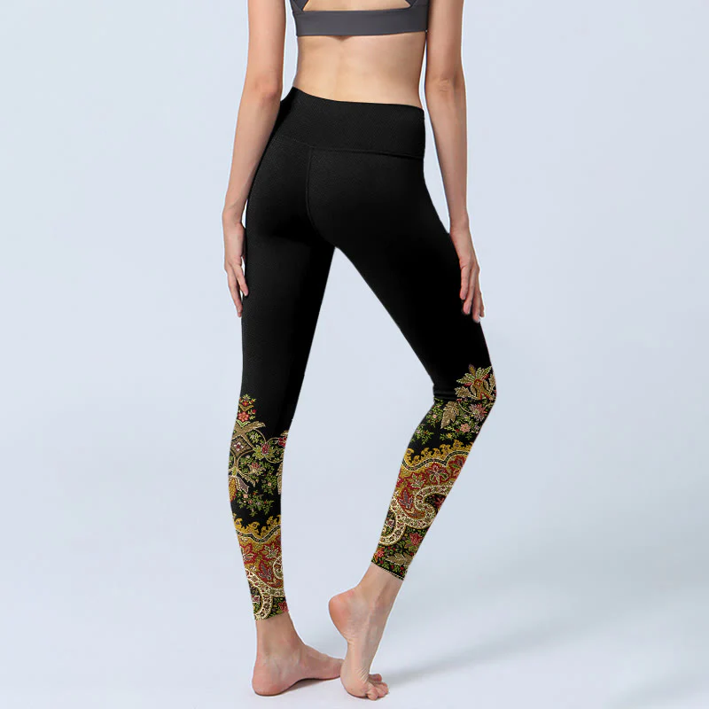 Leggings da palestra con stampa di foglie e fiori, delicati toni caldi, pantaloni da yoga da donna, modello Buddha Stones - Image 5