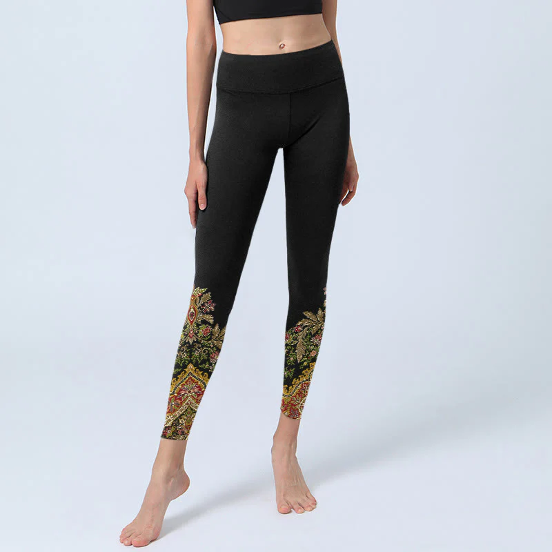 Leggings da palestra con stampa di foglie e fiori, delicati toni caldi, pantaloni da yoga da donna, modello Buddha Stones - Image 6