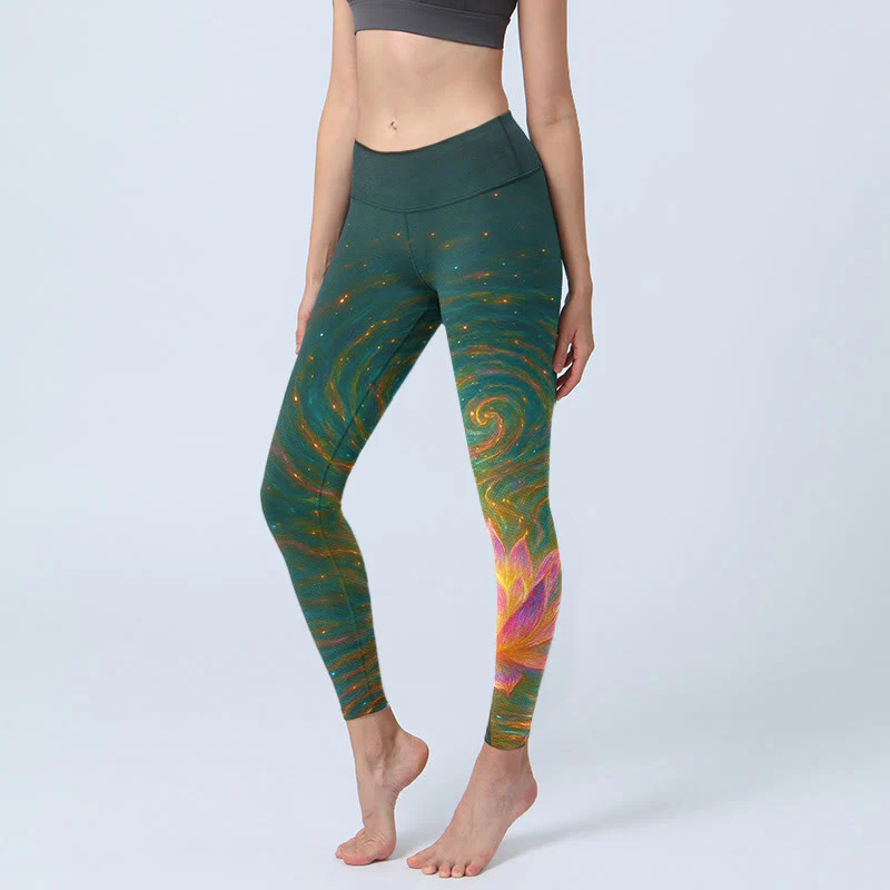 Leggings da palestra con stampa di increspature dell'acqua di loto, modello Buddha Stones, pantaloni da yoga da donna