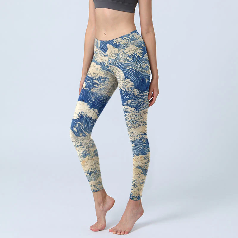 Leggings da palestra con stampa di onde dell'oceano Buddha Stones, pantaloni da yoga da donna