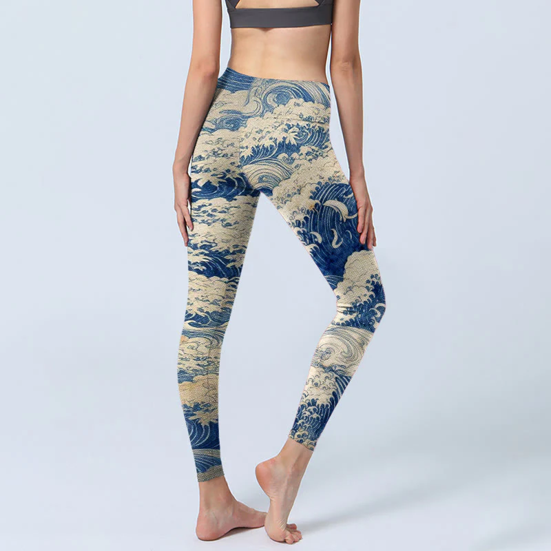 Leggings da palestra con stampa di onde dell'oceano Buddha Stones, pantaloni da yoga da donna - Image 4