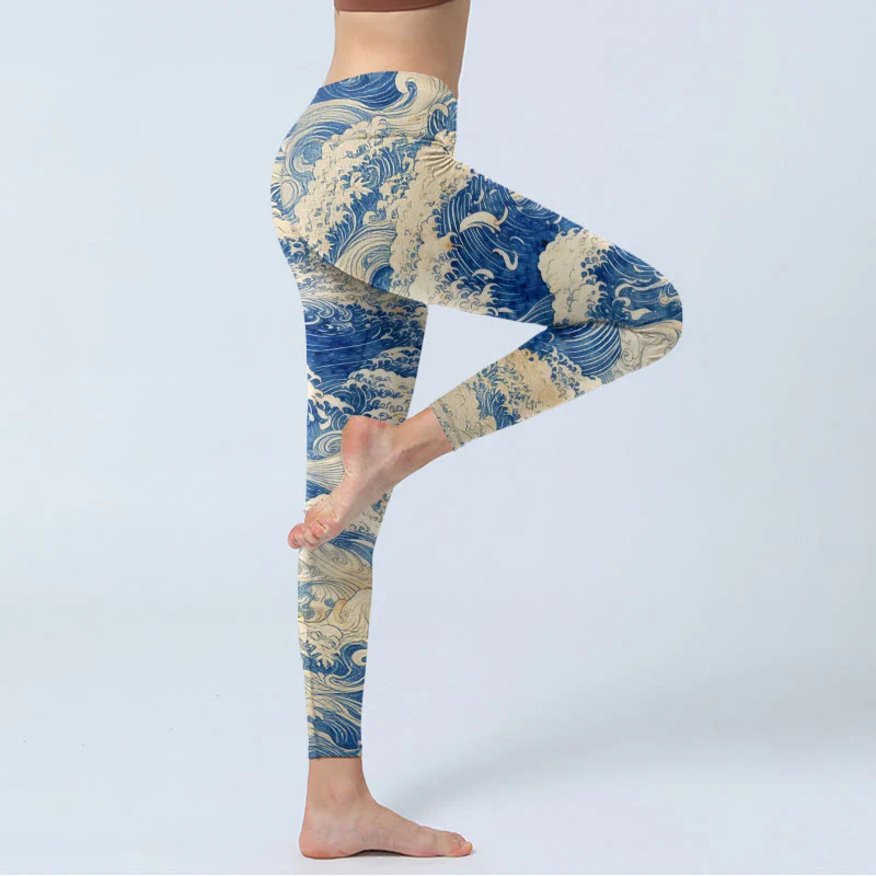 Leggings da palestra con stampa di onde dell'oceano Buddha Stones, pantaloni da yoga da donna - Image 5