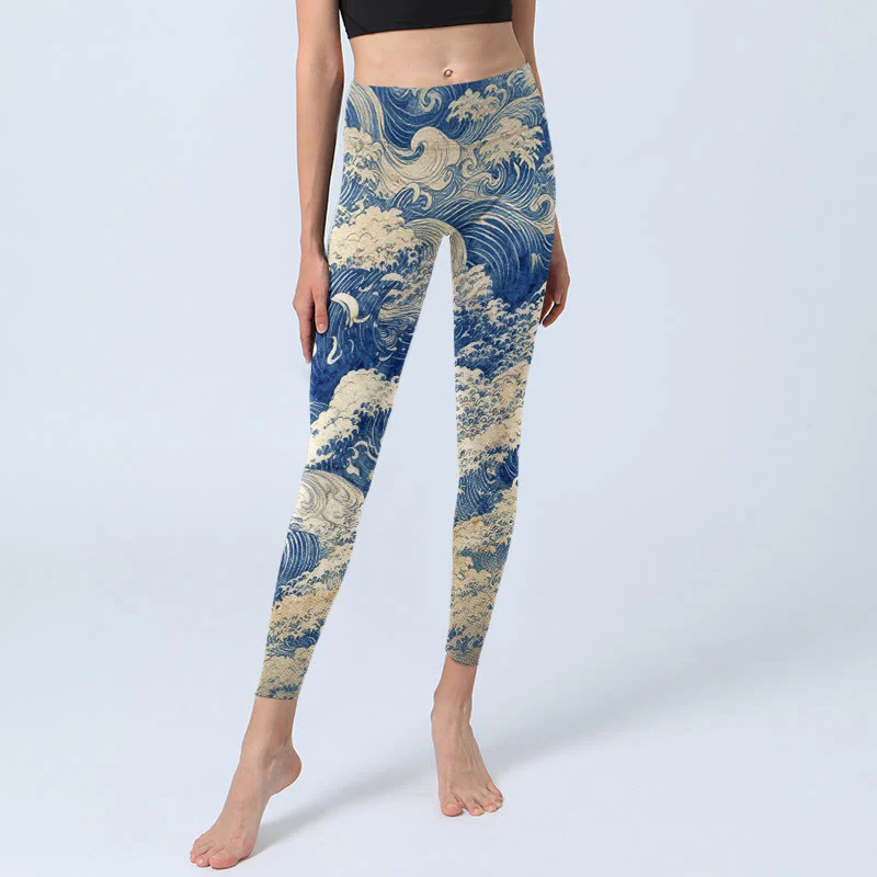 Leggings da palestra con stampa di onde dell'oceano Buddha Stones, pantaloni da yoga da donna - Image 6