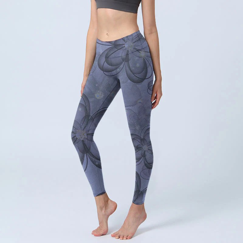 Leggings da palestra con stampa di petali astratti e Buddha Stones, pantaloni da yoga da donna
