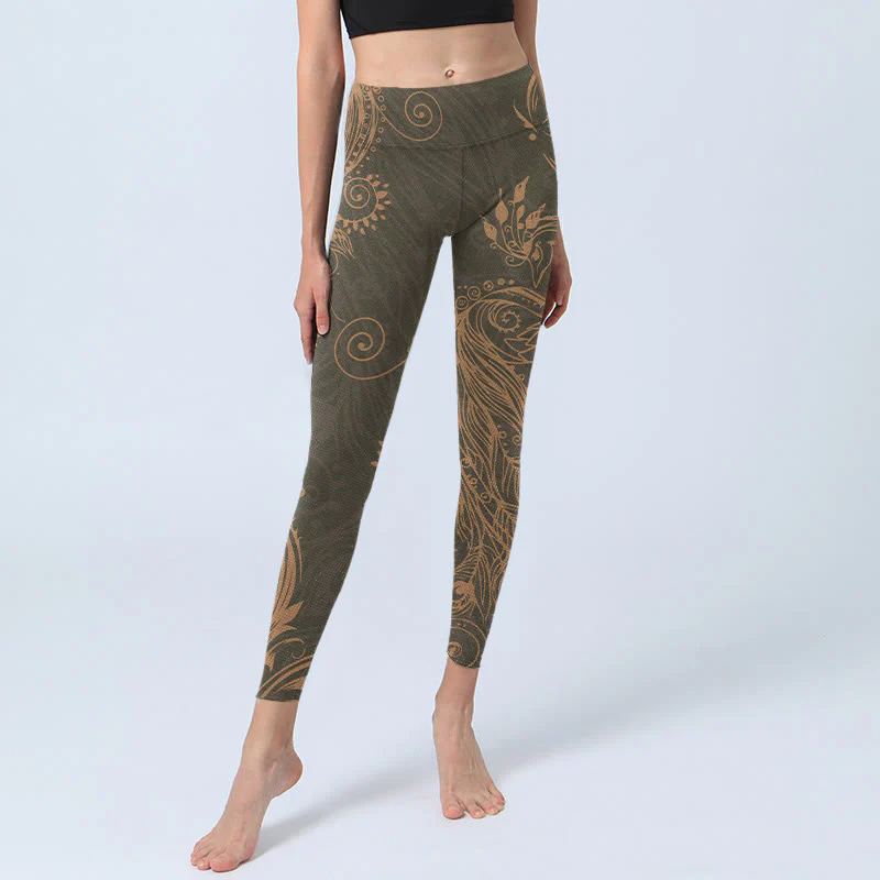 Leggings da palestra con stampa di piume di pavone e Buddha Stones, pantaloni da yoga da donna - Image 6