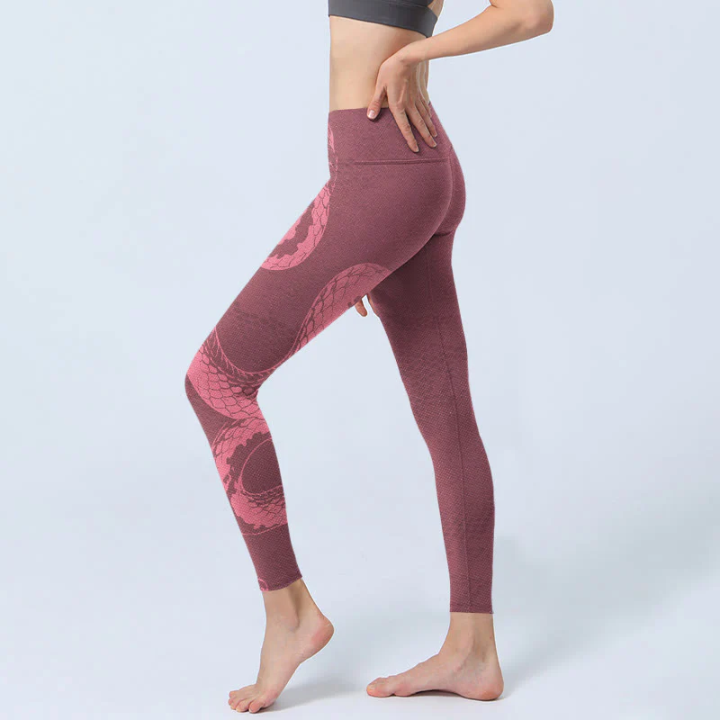Leggings da palestra con stampa di serpente e pelle di serpente rosa Buddha Stones, pantaloni da yoga da donna - Image 3