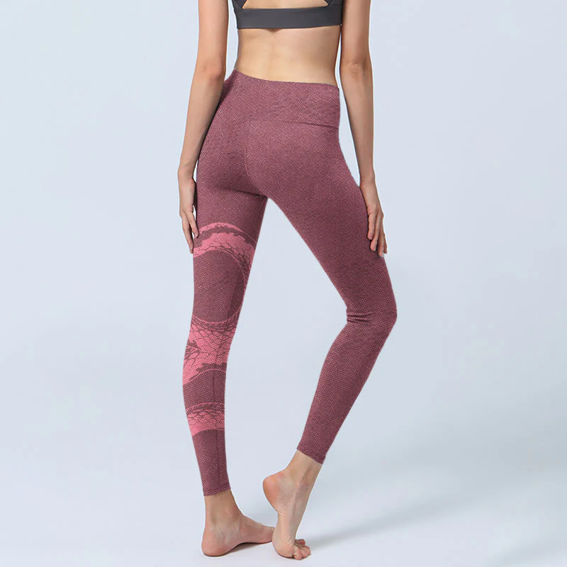 Leggings da palestra con stampa di serpente e pelle di serpente rosa Buddha Stones, pantaloni da yoga da donna - Image 5