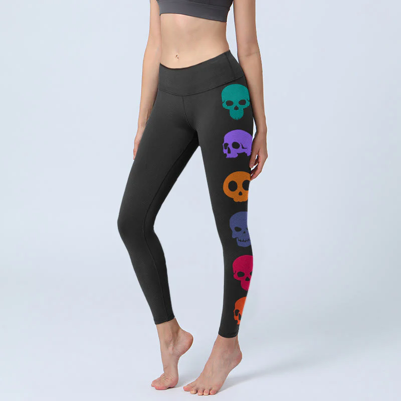 Leggings da palestra con stampa di teschi colorati Buddha Stones , pantaloni da yoga da donna