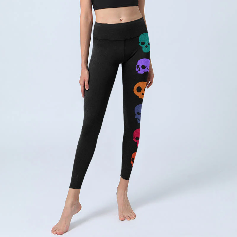 Leggings da palestra con stampa di teschi colorati Buddha Stones , pantaloni da yoga da donna - Image 6