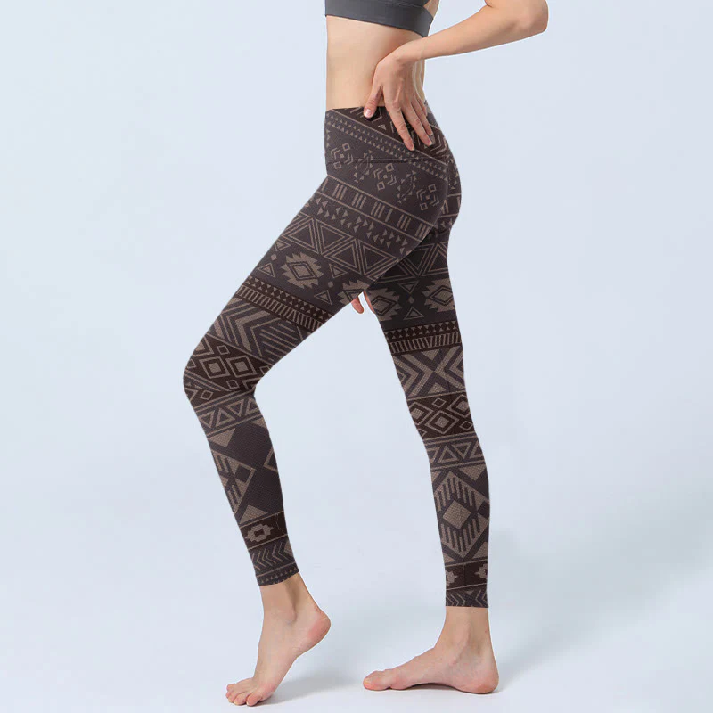 Leggings da palestra con stampa geometrica etnica Buddha Stones, pantaloni da yoga da donna - Image 3