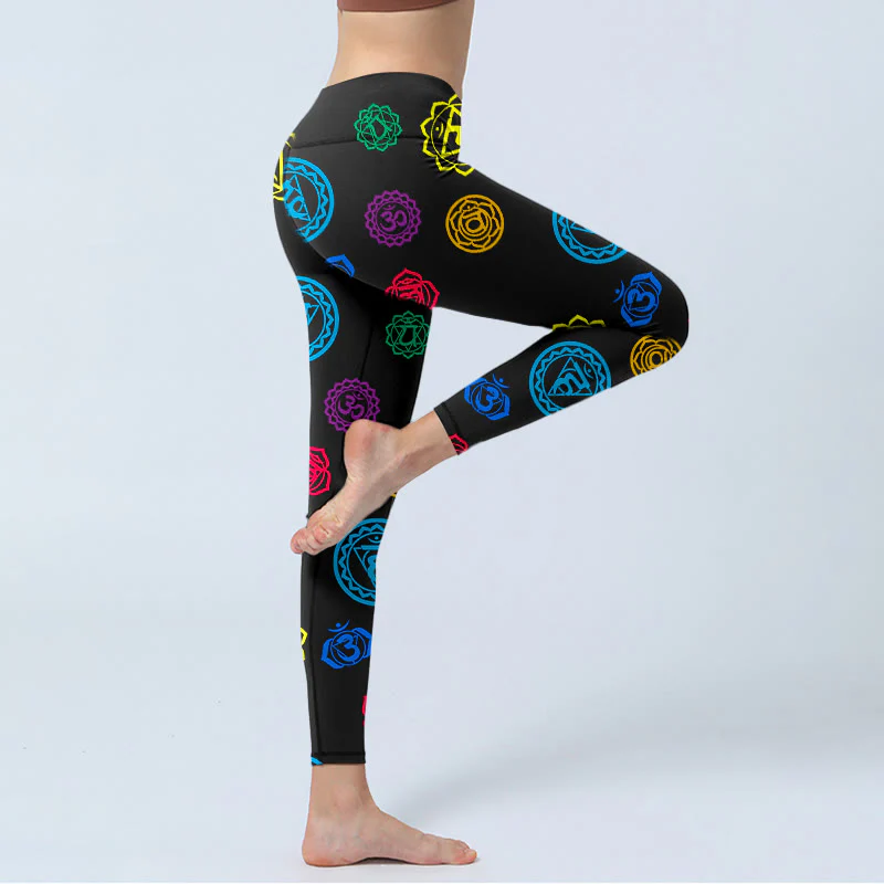 Leggings da palestra con stampa geometrica sanscrita con Buddha Stones e simbolo OM, pantaloni da yoga da donna - Image 4