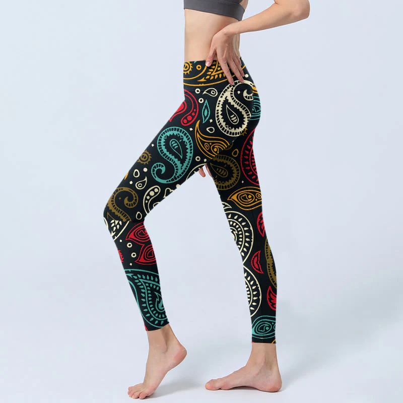 Leggings da palestra con stampa paisley colorata Buddha Stones, pantaloni da yoga da donna - Image 3