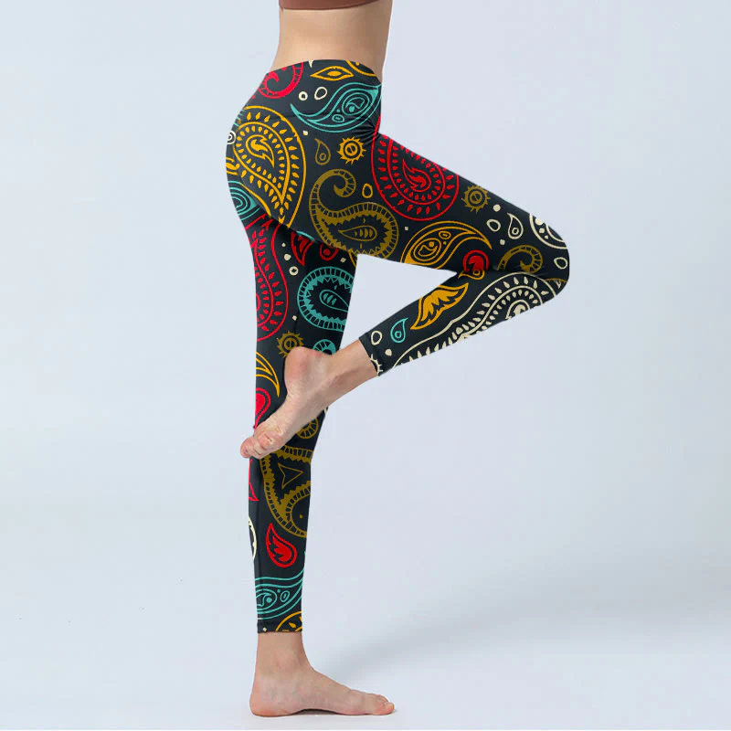 Leggings da palestra con stampa paisley colorata Buddha Stones, pantaloni da yoga da donna - Image 4