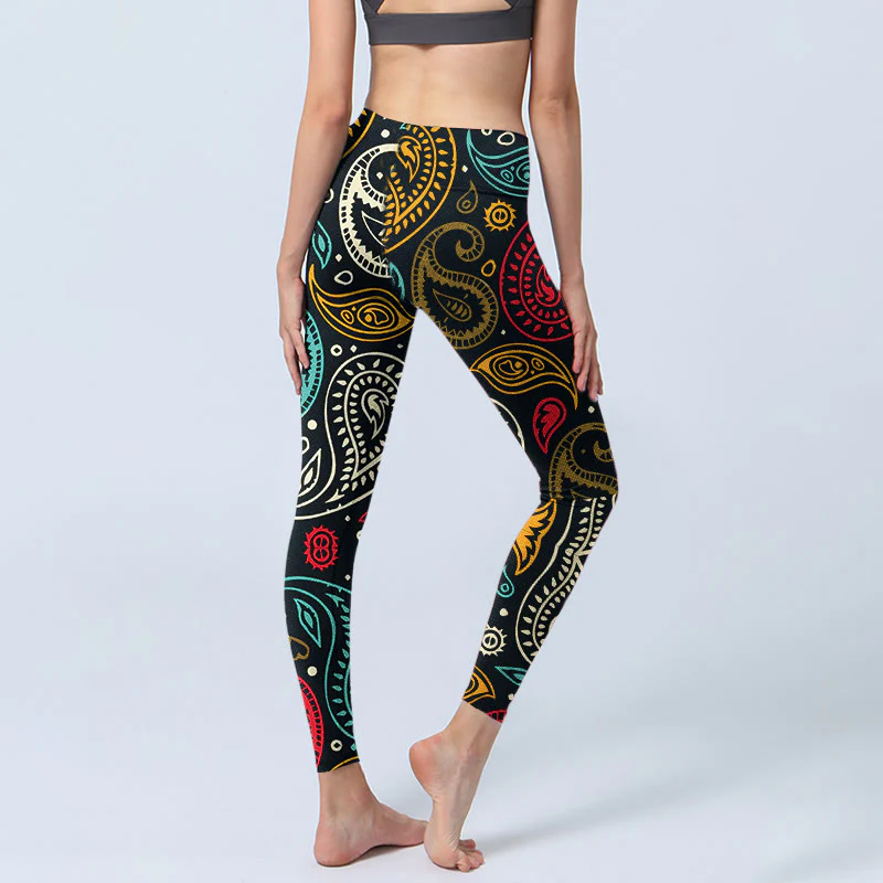 Leggings da palestra con stampa paisley colorata Buddha Stones, pantaloni da yoga da donna - Image 5