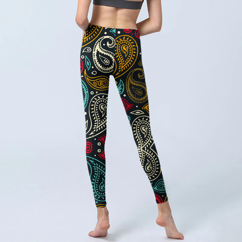 Leggings da palestra con stampa paisley colorata Buddha Stones, pantaloni da yoga da donna - Image 7