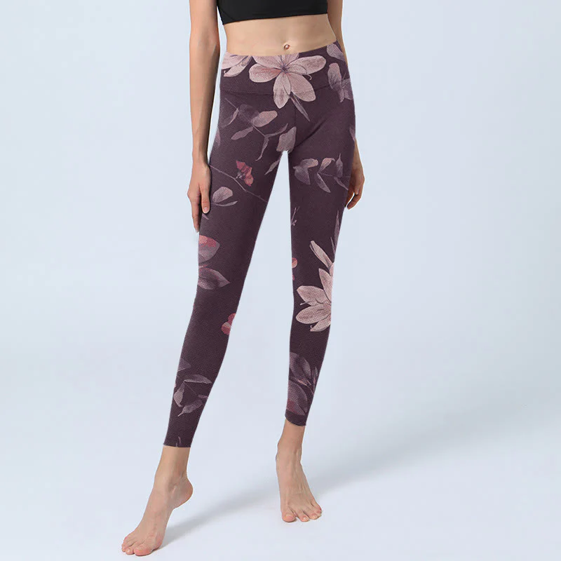 Leggings da palestra fitness con stampa di fiori bianchi viola Buddha Stones , pantaloni da yoga da donna - Image 6