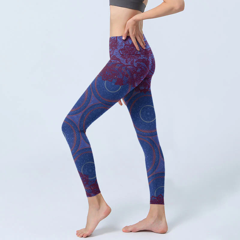 Leggings da palestra fitness con stampa mandala e bussola viola Buddha Stones , pantaloni da yoga da donna - Image 3