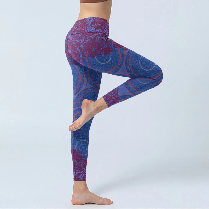 Leggings da palestra fitness con stampa mandala e bussola viola Buddha Stones , pantaloni da yoga da donna - Image 4