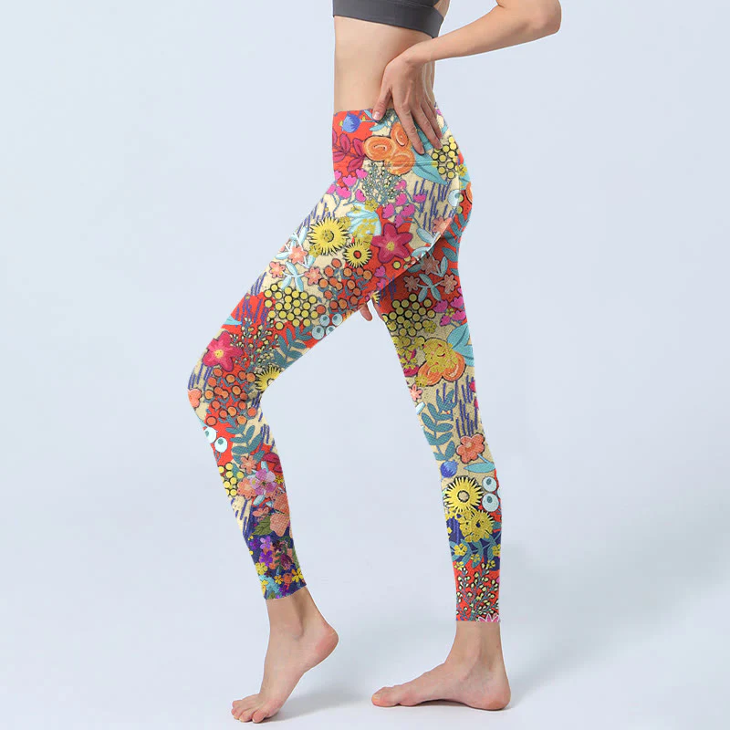 Leggings da palestra per fitness con stampa di fiori colorati Buddha Stones, pantaloni da yoga da donna - Image 3
