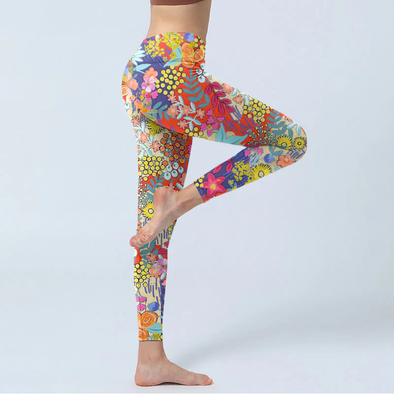 Leggings da palestra per fitness con stampa di fiori colorati Buddha Stones, pantaloni da yoga da donna - Image 4