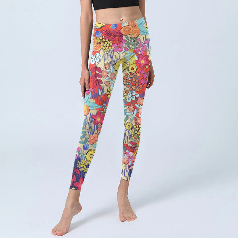 Leggings da palestra per fitness con stampa di fiori colorati Buddha Stones, pantaloni da yoga da donna - Image 6