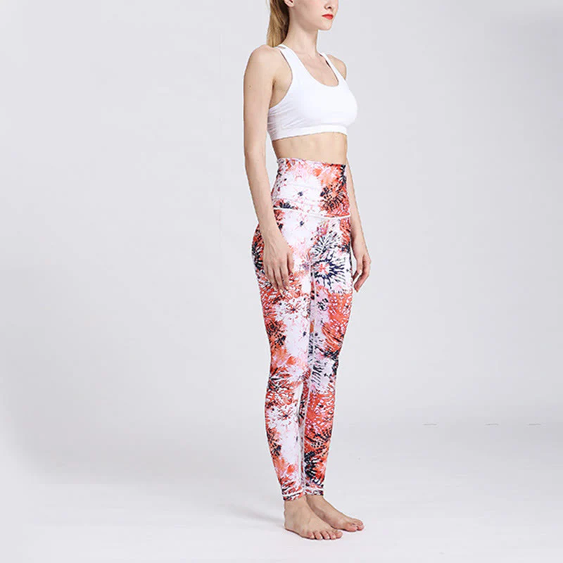 Leggings da yoga a vita alta con stampa di fiori rosa rossi Buddha Stones, pantaloni da yoga da donna - Image 6