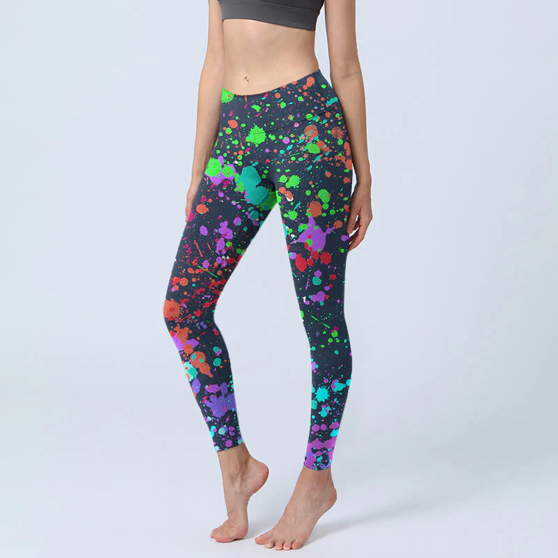 Leggings da yoga da donna con stampa a schizzi di inchiostro nero Buddha Stones