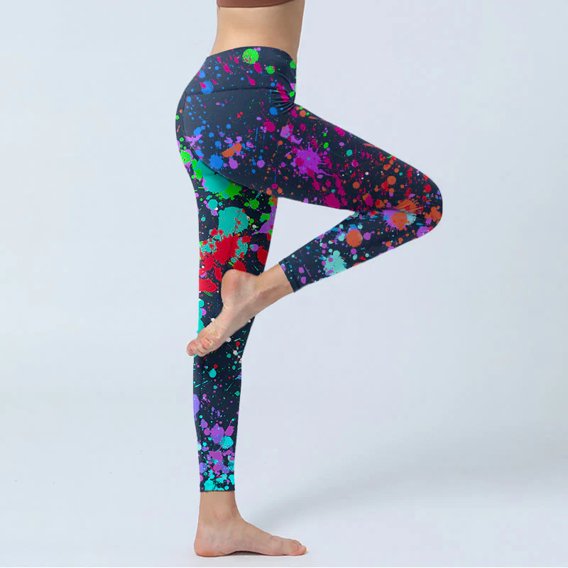 Leggings da yoga da donna con stampa a schizzi di inchiostro nero Buddha Stones - Image 5