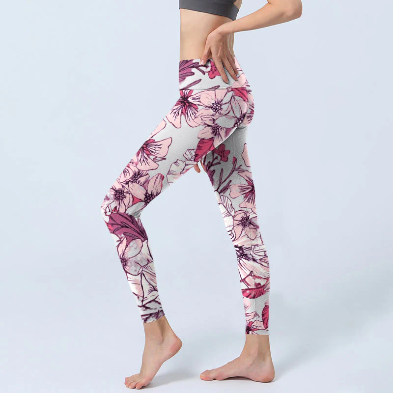 Leggings da yoga da donna con stampa di fiori rossi e rosa Buddha Stones - Image 3