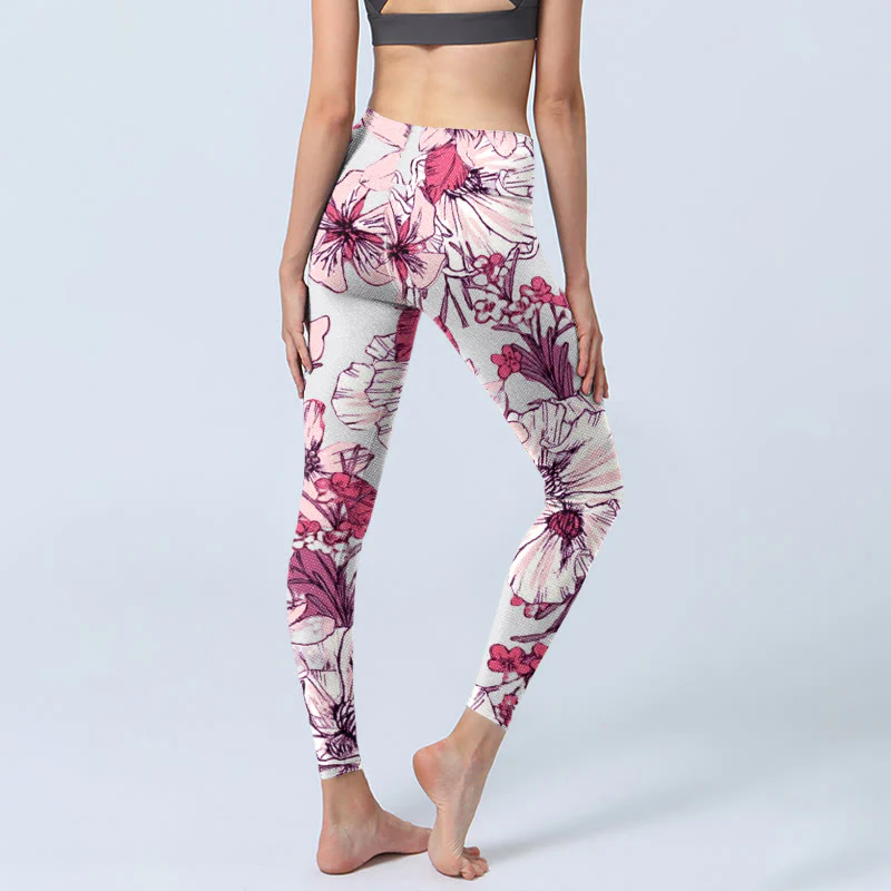 Leggings da yoga da donna con stampa di fiori rossi e rosa Buddha Stones - Image 5