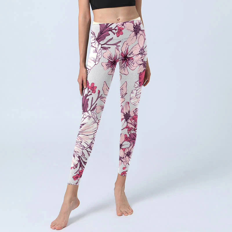 Leggings da yoga da donna con stampa di fiori rossi e rosa Buddha Stones - Image 6